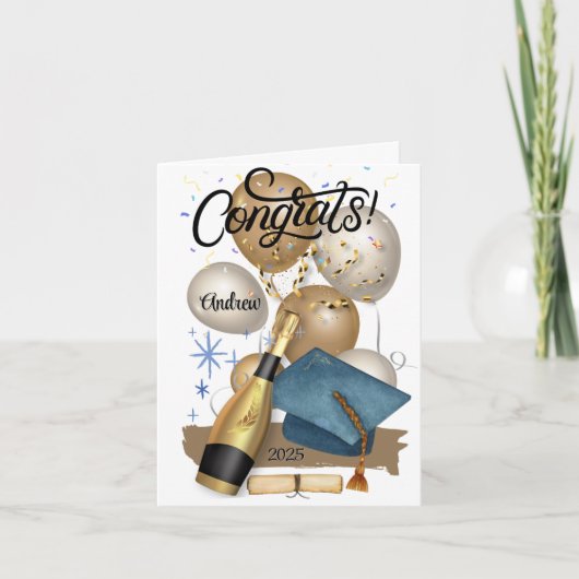 Afstuderen Confetti Blauw Pet Notitiekaartje (Voorkant)