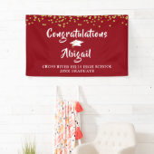 Afstuderen Confetti Brush Script Red Gold Spandoek (Insitu)