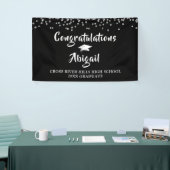Afstuderen Confetti Brush Script Zwart en Zilver Spandoek (Beurs)