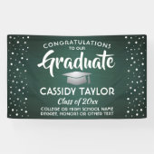 Afstuderen Confetti, donkergroen en wit Spandoek (Horizontaal)