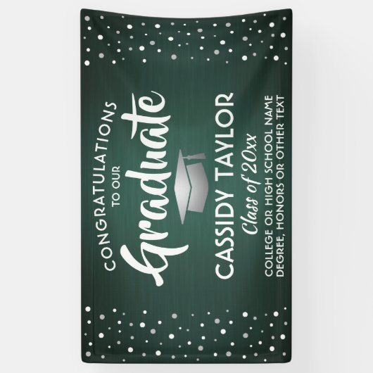 Afstuderen Confetti, donkergroen en wit Spandoek (Verticaal)