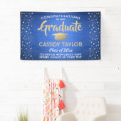 Afstuderen Confetti geborsteld blauw goud en wit Spandoek (Insitu)