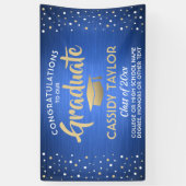 Afstuderen Confetti geborsteld blauw goud en wit Spandoek (Verticaal)