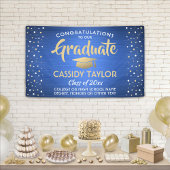 Afstuderen Confetti geborsteld blauw goud en wit Spandoek