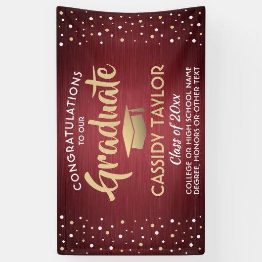 Afstuderen Confetti geborsteld Bourgogne Gold & Wh Spandoek (Verticaal)