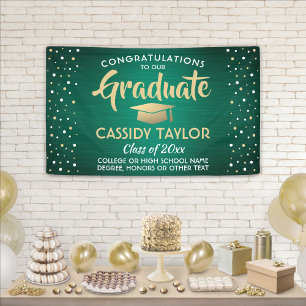 Afstuderen Confetti geborsteld Groene en Witte Con Spandoek