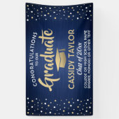 Afstuderen Confetti geborsteld marineblauw goud & Spandoek (Verticaal)