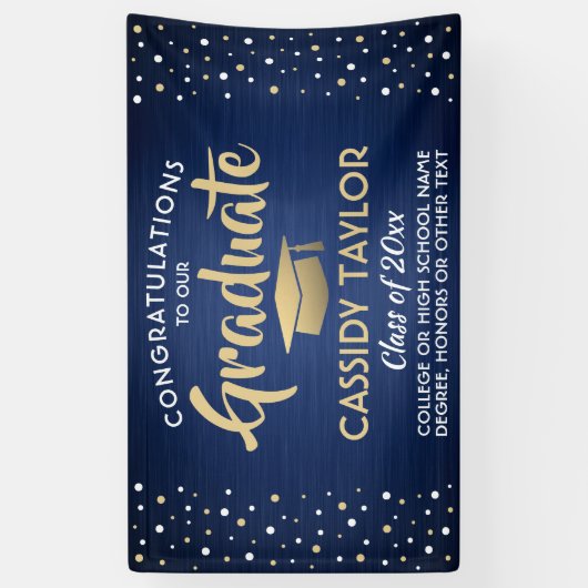 Afstuderen Confetti geborsteld marineblauw goud & Spandoek (Verticaal)