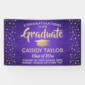 Afstuderen Confetti geborsteld Paars goud en wit Spandoek (Horizontaal)