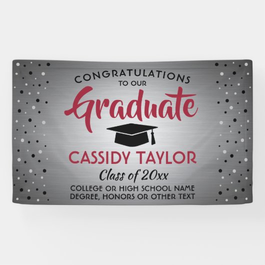 Afstuderen Confetti geborsteld Roestvrij rood en z Spandoek (Horizontaal)