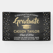 Afstuderen Confetti geborsteld zwart goud en wit Spandoek (Horizontaal)