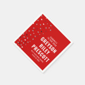 Afstuderen confetti gepersonaliseerd rood grijs servet (Hoek)