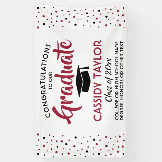 Afstuderen Confetti Modern Red White en Black Spandoek (Verticaal)