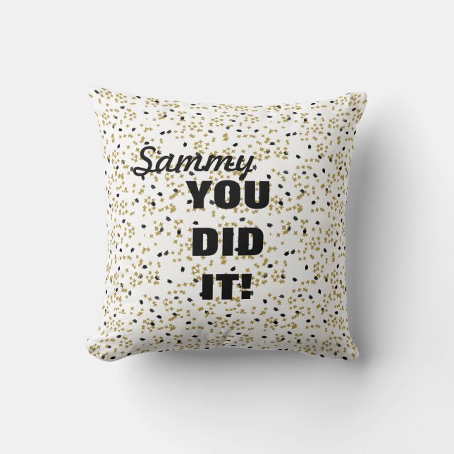 Afstuderen Confetti Pillow Black en Gold Kussen (Voorkant)