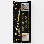 Afstuderen ConGRADulaties Foto Black Gold Stars Spandoek (Verticaal)