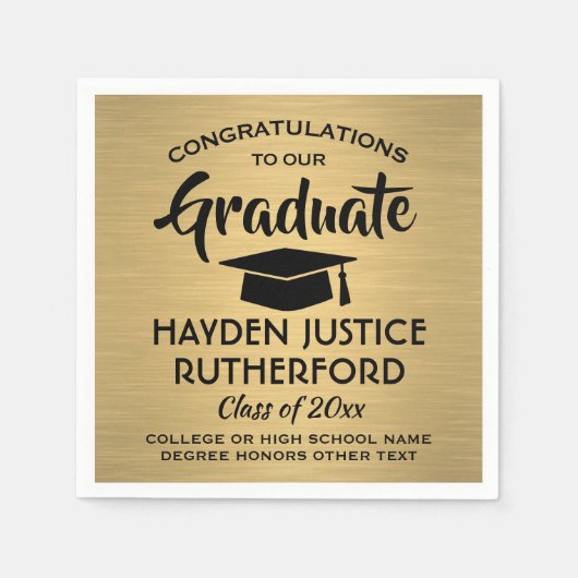 Afstuderen-congraten geborsteld Elegant Gold en zw Servet (Voorkant)