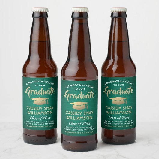 Afstuderen-congraten geborsteld Groen goud en wit Bier Etiket (Flessen)
