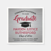 Afstuderen congraten geborsteld zilver grijs rood  servet (Voorkant)