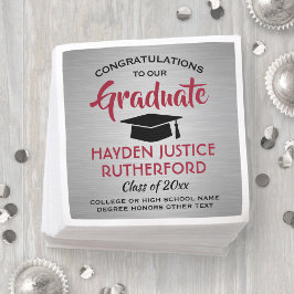 Afstuderen congraten geborsteld zilver grijs rood servet