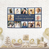 Afstuderen Congrats 12 Fotocollage Navy en Gold Spandoek