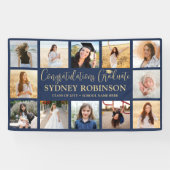 Afstuderen Congrats 12 Fotocollage Navy en Gold Spandoek (Horizontaal)