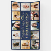 Afstuderen Congrats 12 Fotocollage Navy en Gold Spandoek (Verticaal)