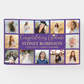 Afstuderen Congrats 12 Fotocollage Paarse & Goud Spandoek (Horizontaal)