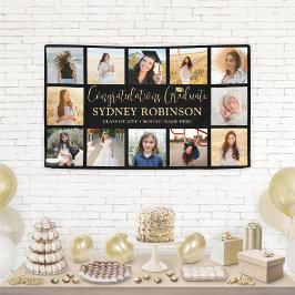 Afstuderen Congrats 12 Fotocollage Zwart & Goud Spandoek