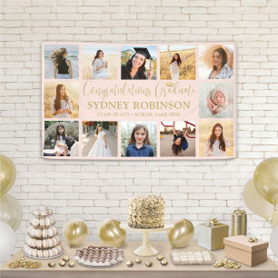 Afstuderen Congrats 12 Photo Blush Pink en Gold Spandoek