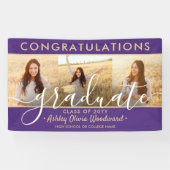 Afstuderen Congrats 3 Fotocollage Paarse & Goud Spandoek (Horizontaal)