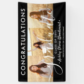 Afstuderen Congrats 3 Photo Collage Modern Zwart Spandoek (Verticaal)