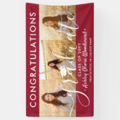 Afstuderen Congrats 3 Photo Collage Rood en Wit Spandoek (Verticaal)