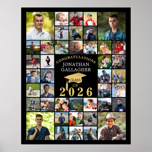 Afstuderen Congrats 42 Fotocollage Zwart Goud Poster (Voorkant)