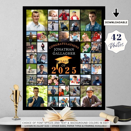 Afstuderen Congrats 42 Photo Collage Zwart Sinaasa Poster