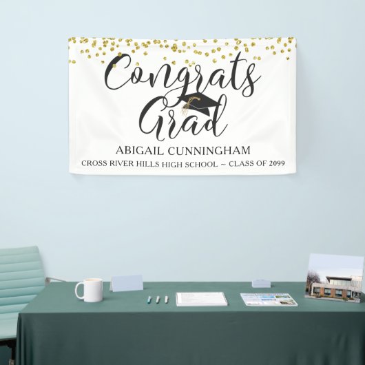 Afstuderen CONGRATS AFSTUDEERDER Gold Confetti Scr Spandoek (Beurs)