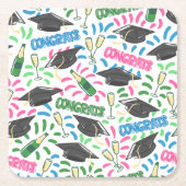 Afstuderen Congrats Champagne Confetti Kleurrijk Kartonnen Onderzetters (Voorkant)