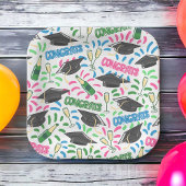 Afstuderen Congrats Champagne Confetti Kleurrijk Papieren Bordje