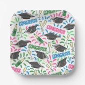 Afstuderen Congrats Champagne Confetti Kleurrijk Papieren Bordje (Voorkant)