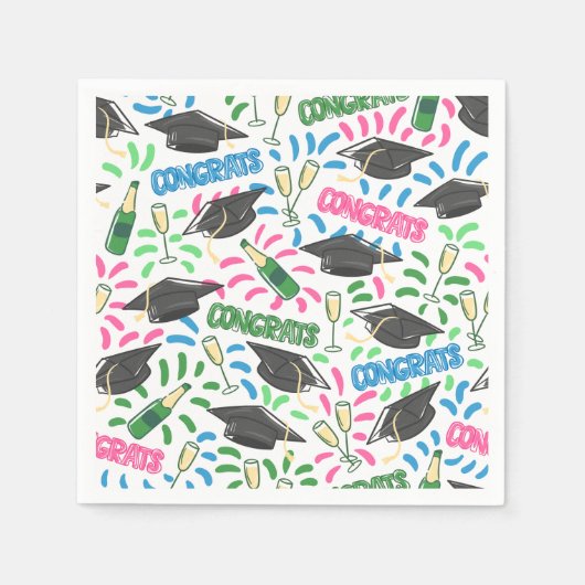 Afstuderen Congrats Champagne Confetti Kleurrijk Servet (Voorkant)