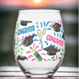Afstuderen Congrats Champagne Confetti Kleurrijk Wijnglas Zonder Voet