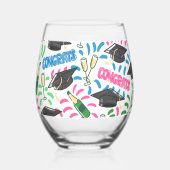 Afstuderen Congrats Champagne Confetti Kleurrijk Wijnglas Zonder Voet (Achterkant)