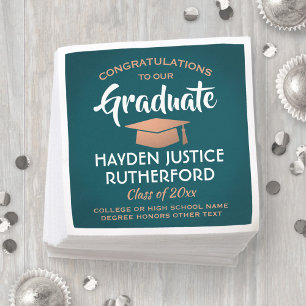 Afstuderen Congrats Elegant Blauwgroen en Faux Cop Servet
