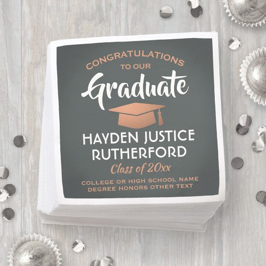 Afstuderen Congrats Elegant Grey and Faux Copper Servet