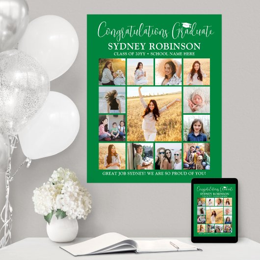 Afstuderen Congrats Foto Collage Groen en Wit Poster