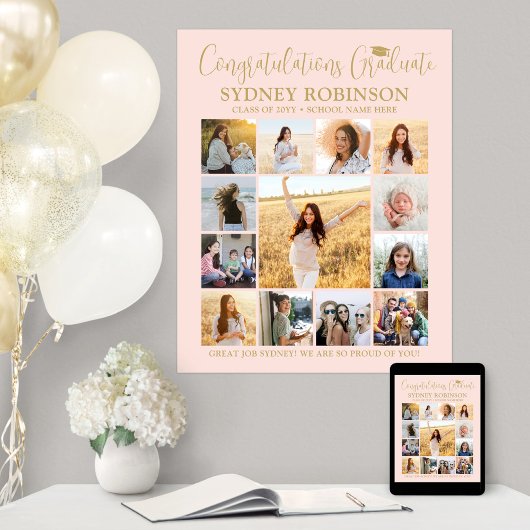 Afstuderen Congrats Fotocollage Blush Pink Gold Poster