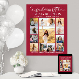 Afstuderen Congrats Fotocollage Modern Rood Wit Poster
