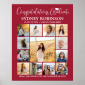 Afstuderen Congrats Fotocollage Modern Rood Wit Poster (Voorkant)