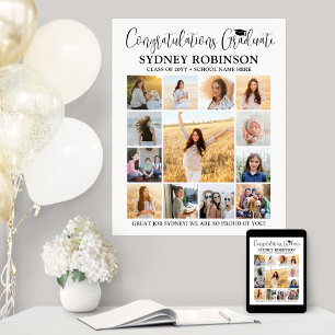 Afstuderen Congrats Fotocollage Modern Wit Poster
