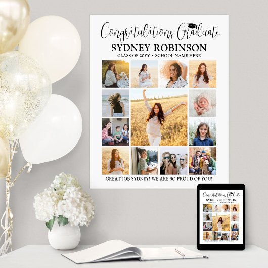 Afstuderen Congrats Fotocollage Modern Wit Poster