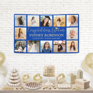 Afstuderen Congrats Fotocollage Royal Blue Gold Spandoek